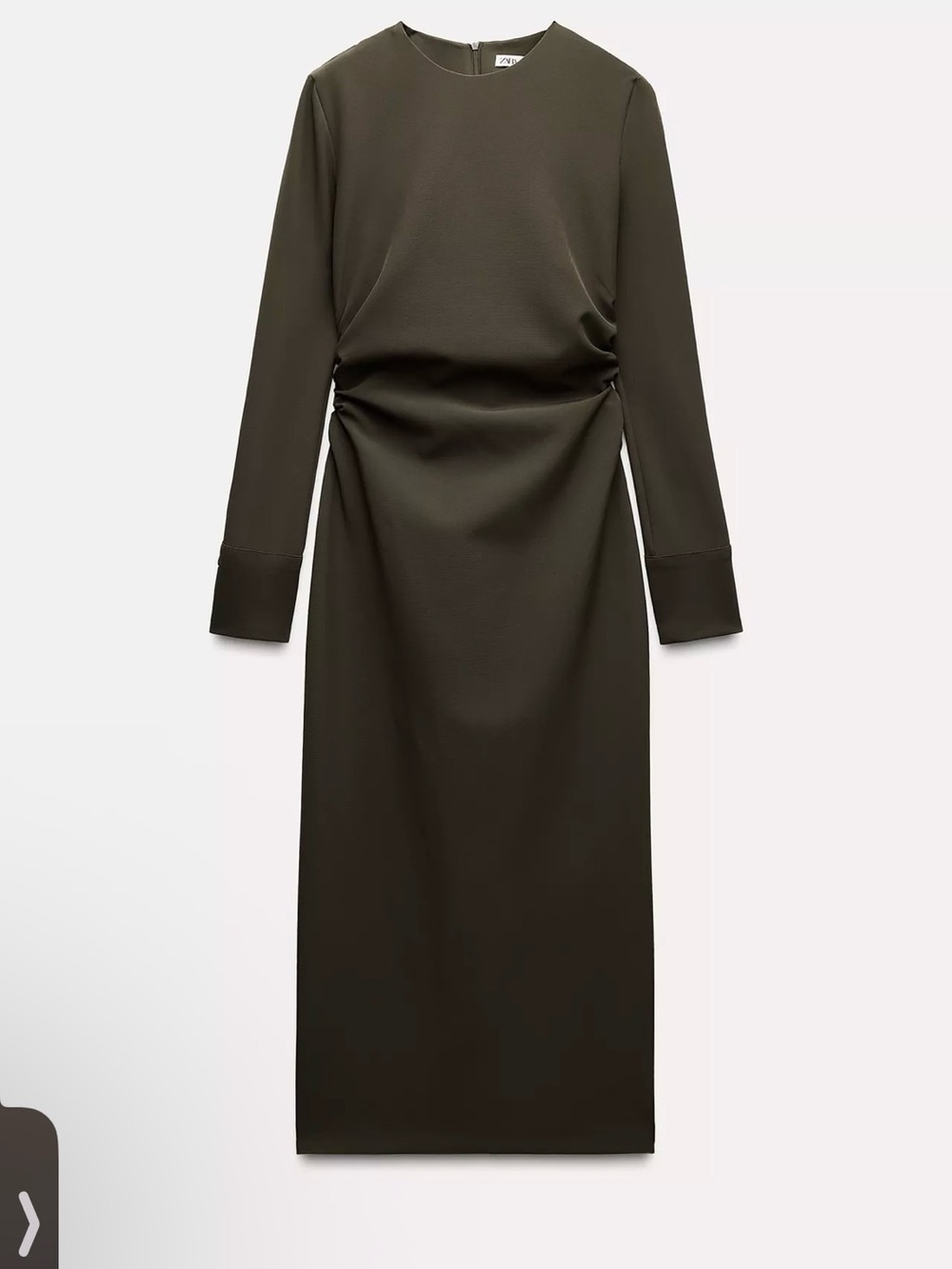 Zara Olive Green Long Sleeve Midi Dress
